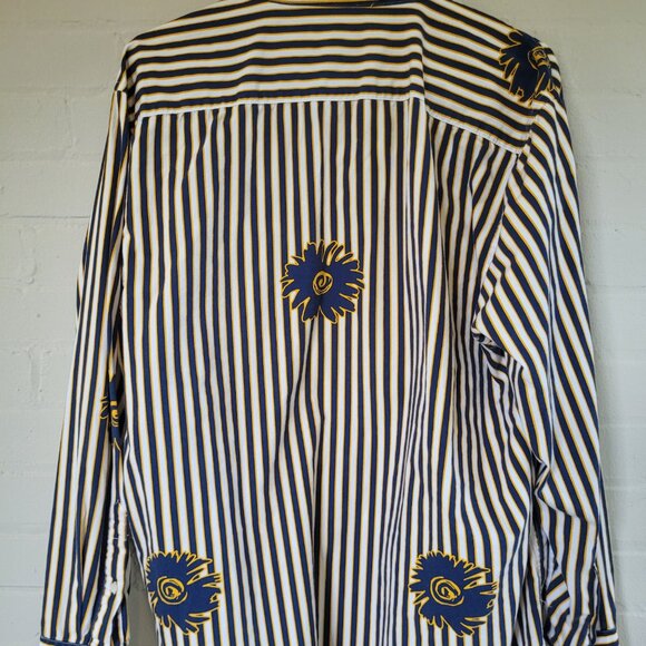 Vintage Y2K nick(it) Funky Striped Embroidered Sun Shirt High Collar Maximalist - Picture 4 of 4